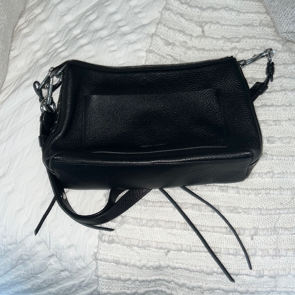 Sleek Black Leather Shoulder Bag with Silver Hardware